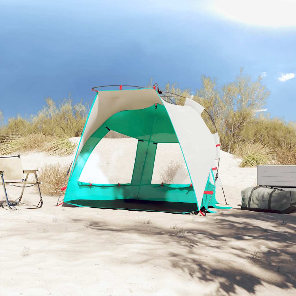 Tenda da spiaggia VidaXL per 2 persone impermeabile a sgancio rapido verde mare