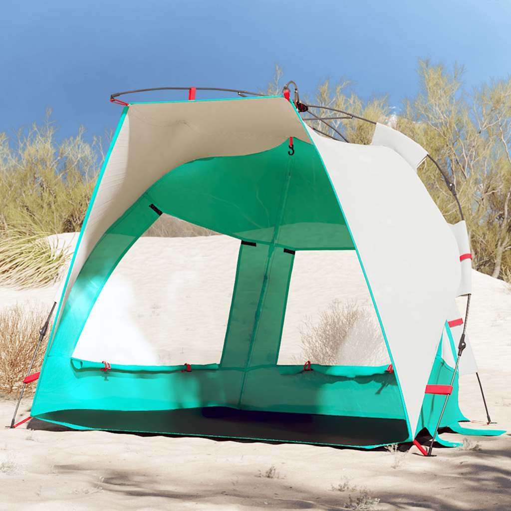 Tenda da spiaggia VidaXL per 2 persone impermeabile a sgancio rapido verde mare