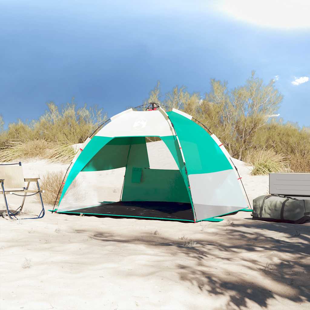 Tenda da spiaggia VidaXL per 2 persone impermeabile a sgancio rapido verde mare