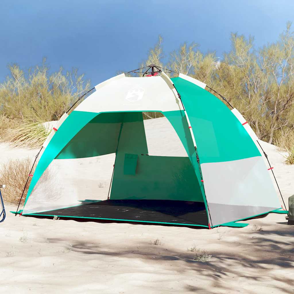 Tenda da spiaggia VidaXL per 2 persone impermeabile a sgancio rapido verde mare