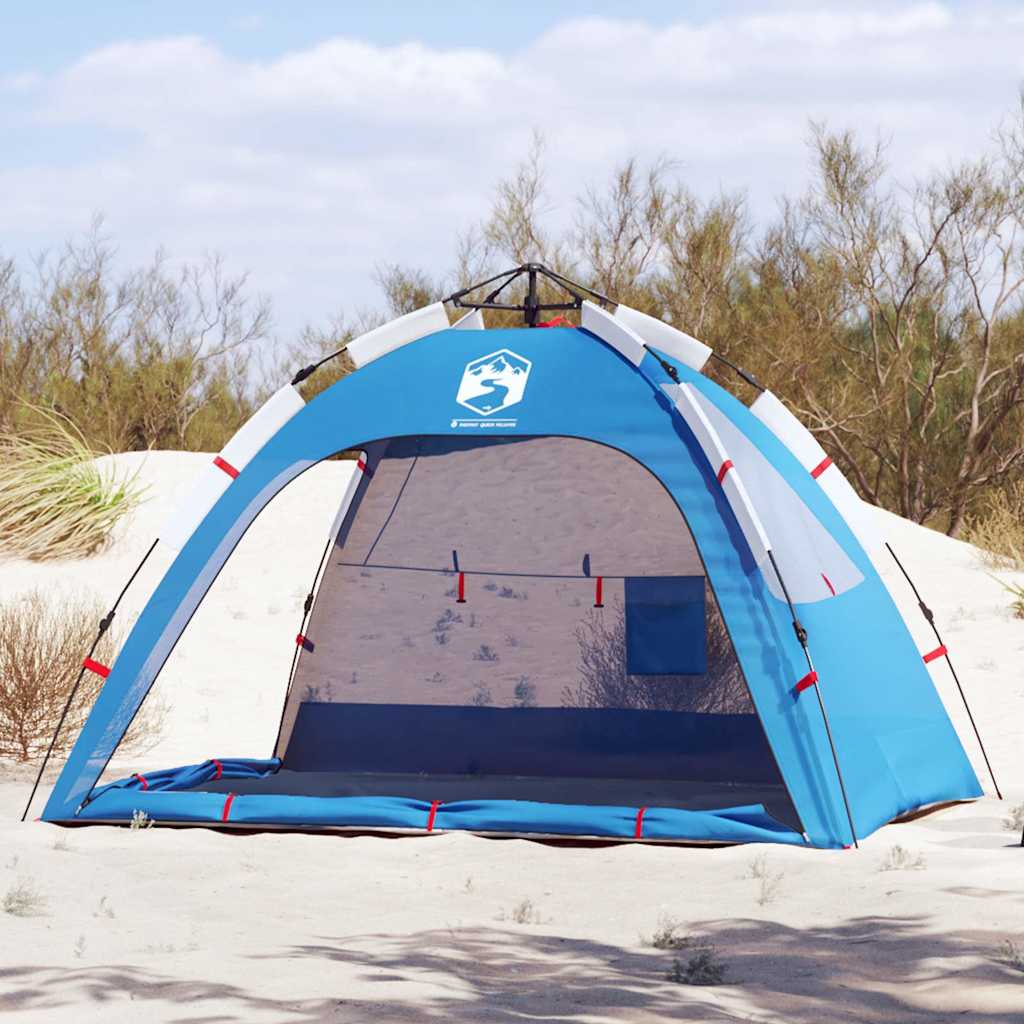 Tenda da spiaggia VidaXL per 2 persone impermeabile a sgancio rapido azzurro