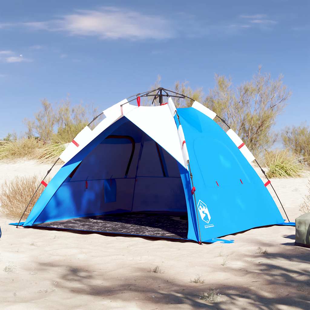 Tenda da spiaggia VidaXL per 3 persone impermeabile a sgancio rapido azzurro