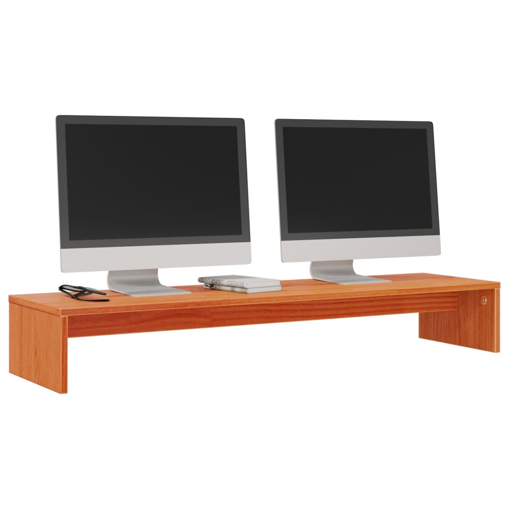 Vidaxxl soporte para monitor 100x27x15 cm madera maciza de pino lavado marrón