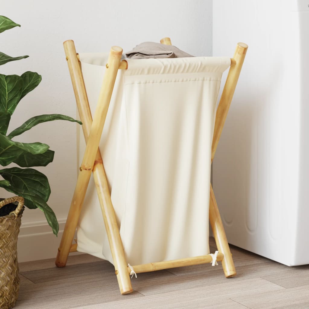 Vidaxx panier à linge 41,5x36x63,5 cm bambou blanc crème