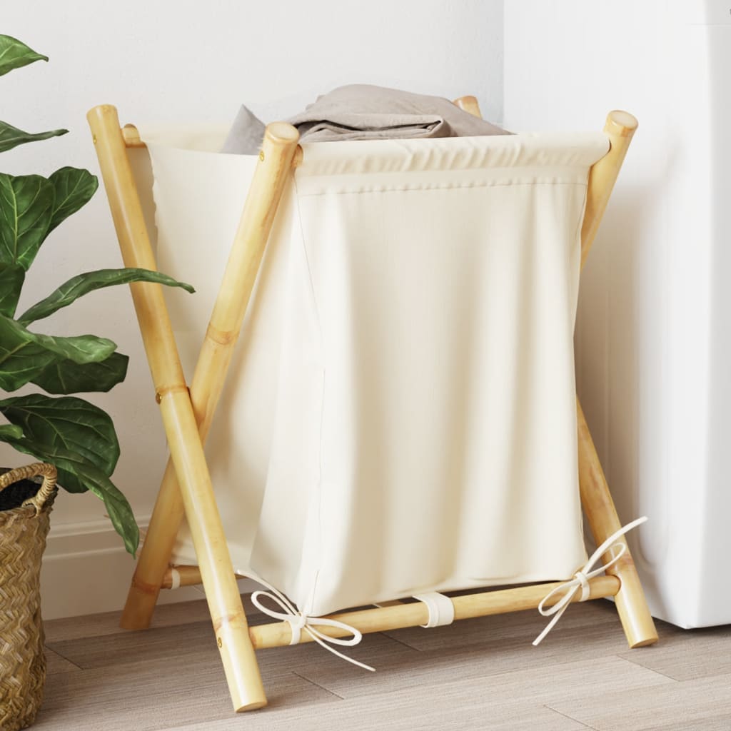 VidaXL cesto para la ropa sucia 45x55x63,5 cm bambú crema blanco