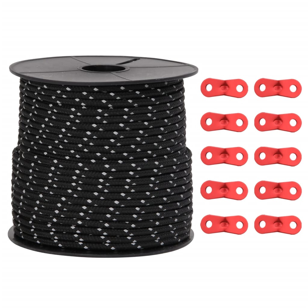 Hauban de tente Vidaxxl avec bandes réfléchissantes et tendeurs 50 m 4 mm