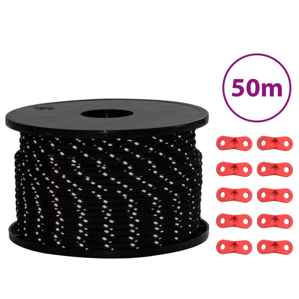 Hauban de tente VidaXL avec bandes réfléchissantes et tendeurs 50 m 5 mm