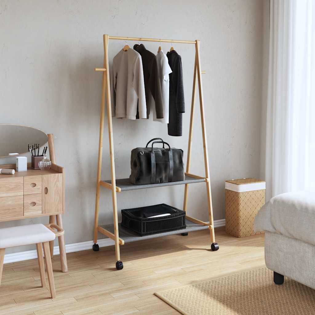 Vidaxl -Kleidungsständer mit Regalen und Rädern 96x45.5x155,5 cm Bambus