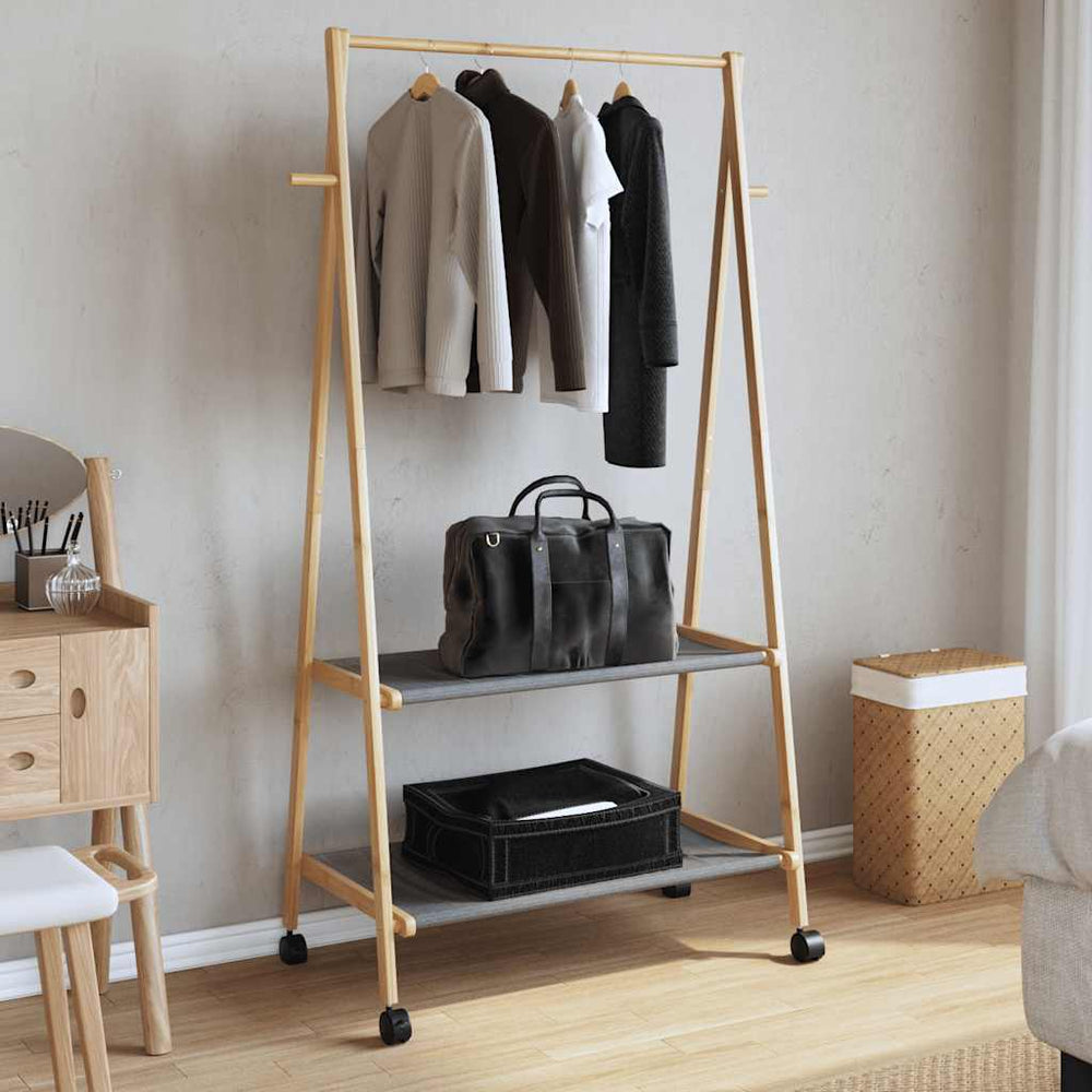 Vidaxl -Kleidungsständer mit Regalen und Rädern 96x45.5x155,5 cm Bambus
