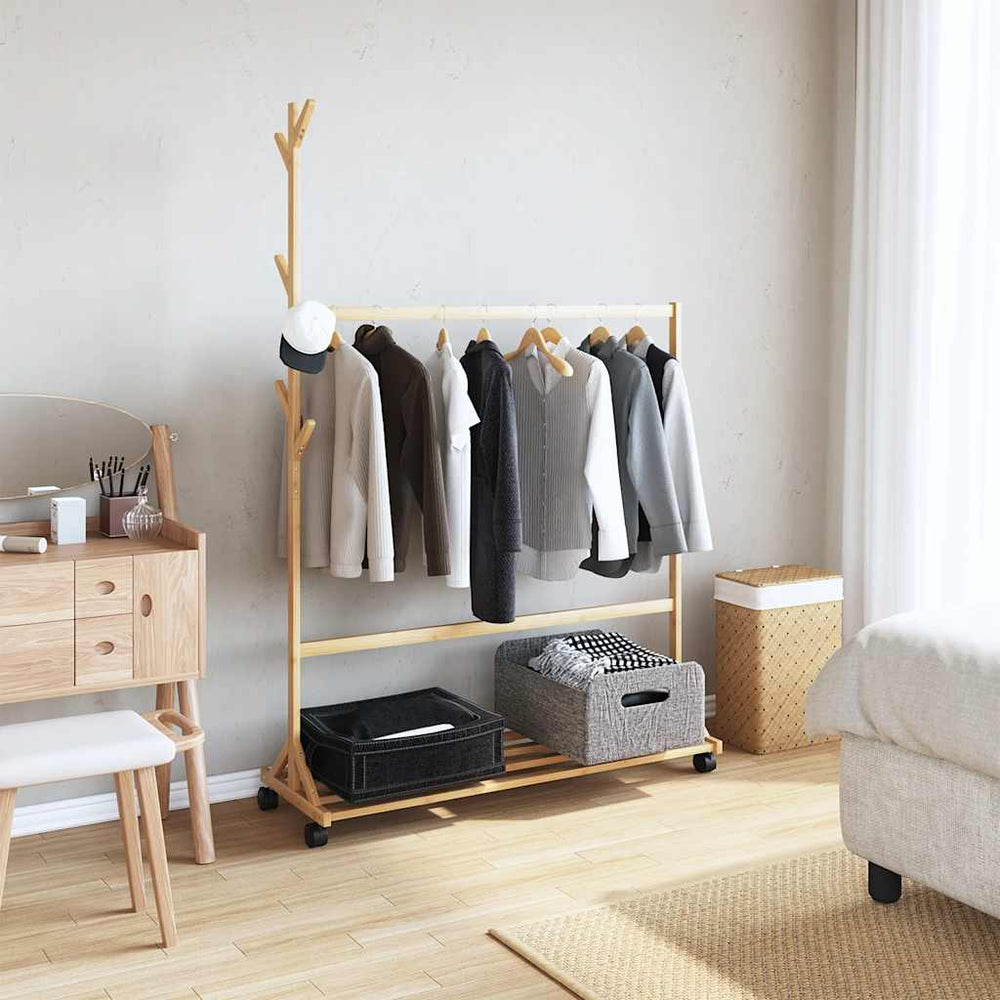 Vidaxl -Kleidung mit Haken und Rädern 100x35x157 cm Bambus