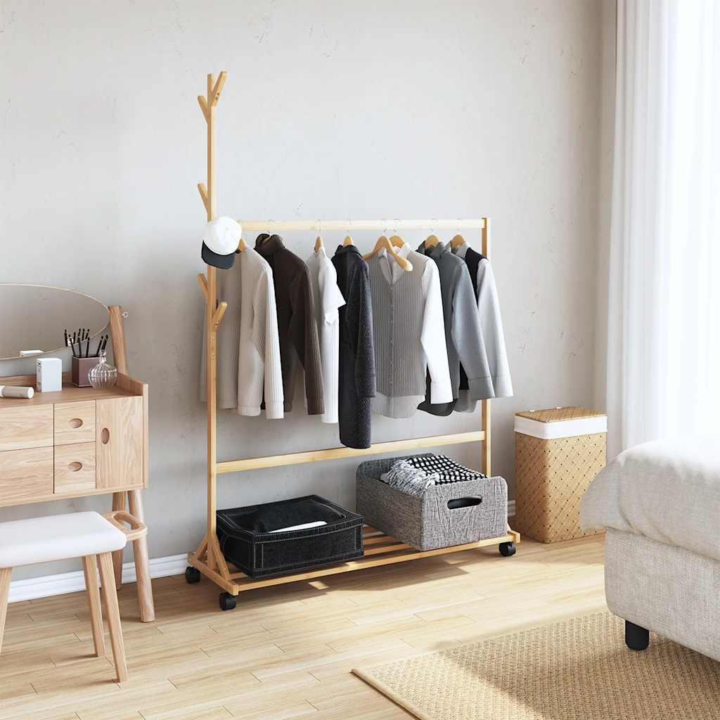 Vidaxl -Kleidung mit Haken und Rädern 100x35x157 cm Bambus
