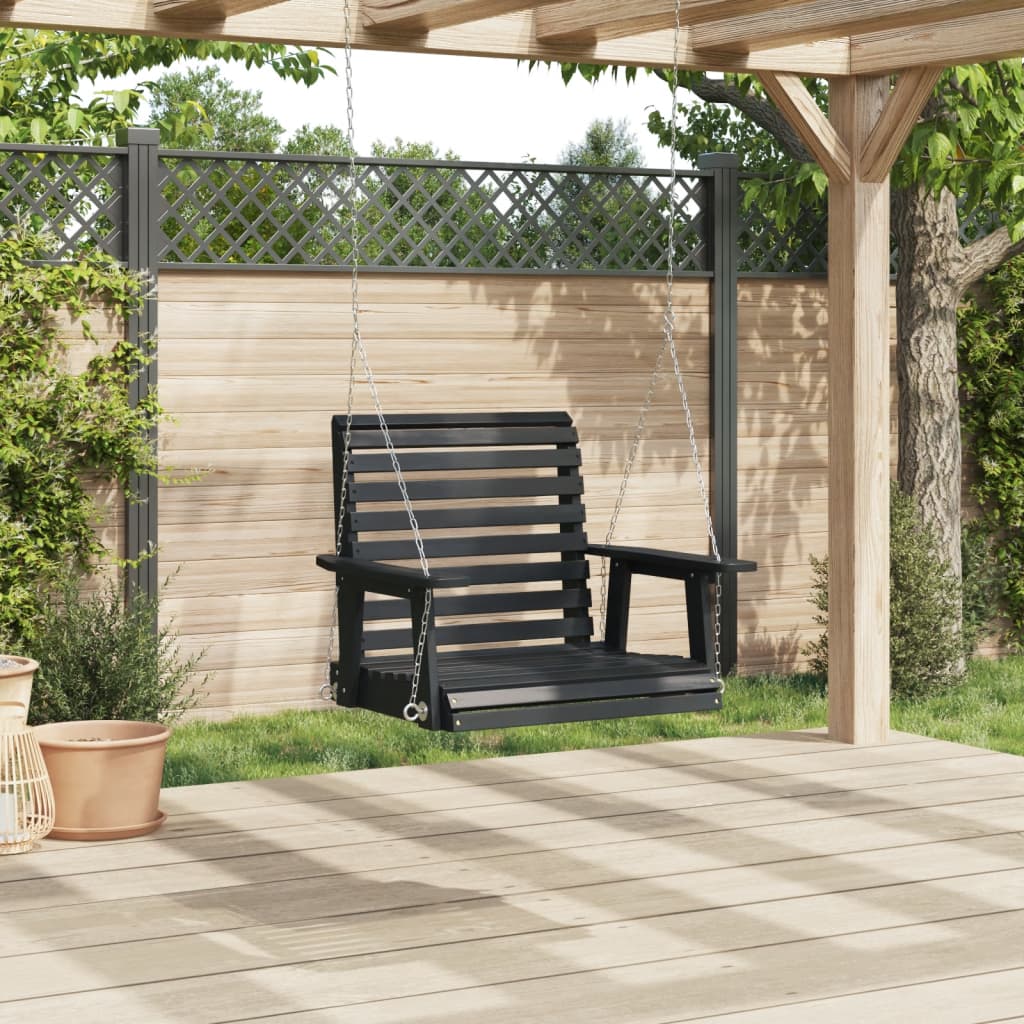 VidaXL chaise à bascule de jardin avec chaînes métalliques, bois de pin massif, noir