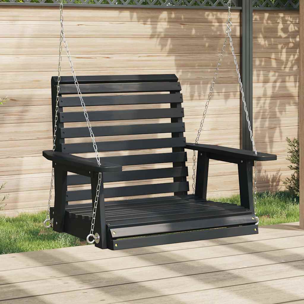 VidaXL chaise à bascule de jardin avec chaînes métalliques, bois de pin massif, noir