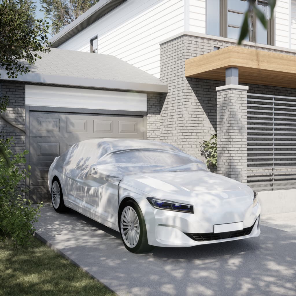 Vidaxl Autoabdeckung halb mit Haken l Peva silberfarben