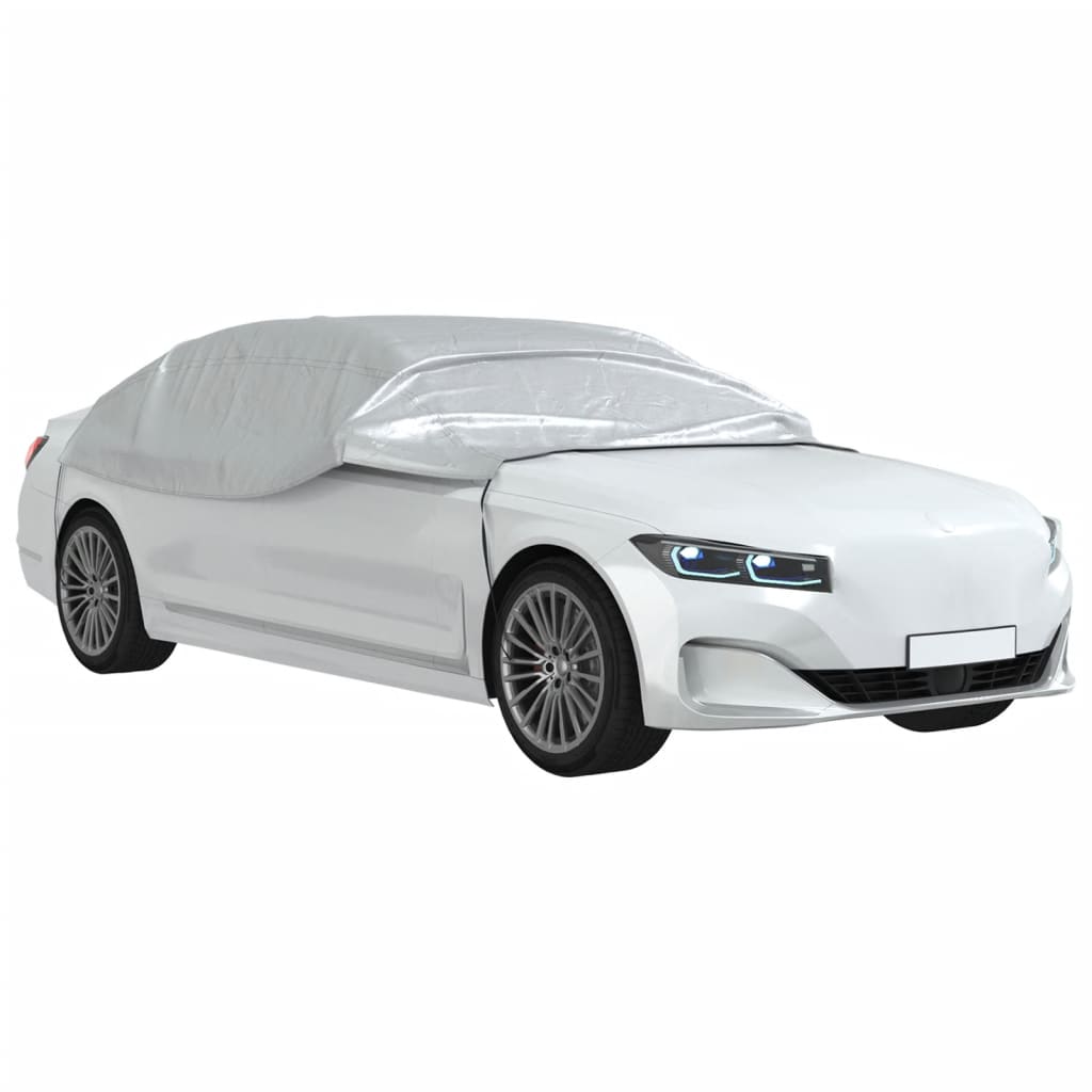 Vidaxl halbe Autoabdeckung mit Haken XL Peva silberfarben