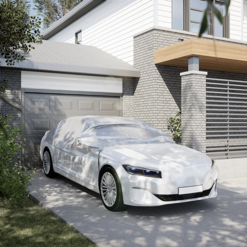 Vidaxl halbe Autoabdeckung mit Haken XL Peva silberfarben