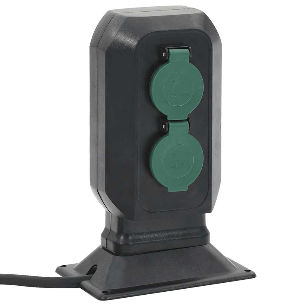 Vidaxxl Gartensteckdose und Erdungsstift 4-fach 15,5x11x24 cm schwarz und grün