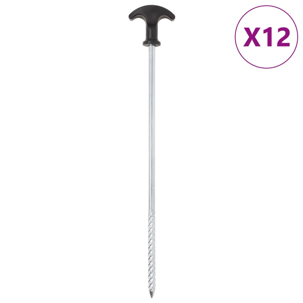 Piquets de tente Vidaxl 12 pcs ø7 mm 30 cm acier galvanisé