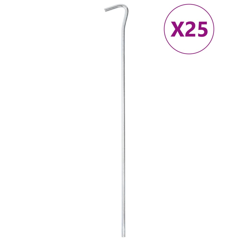 Piquets de tente Vidaxl 25 pcs ø7 mm 30 cm acier galvanisé