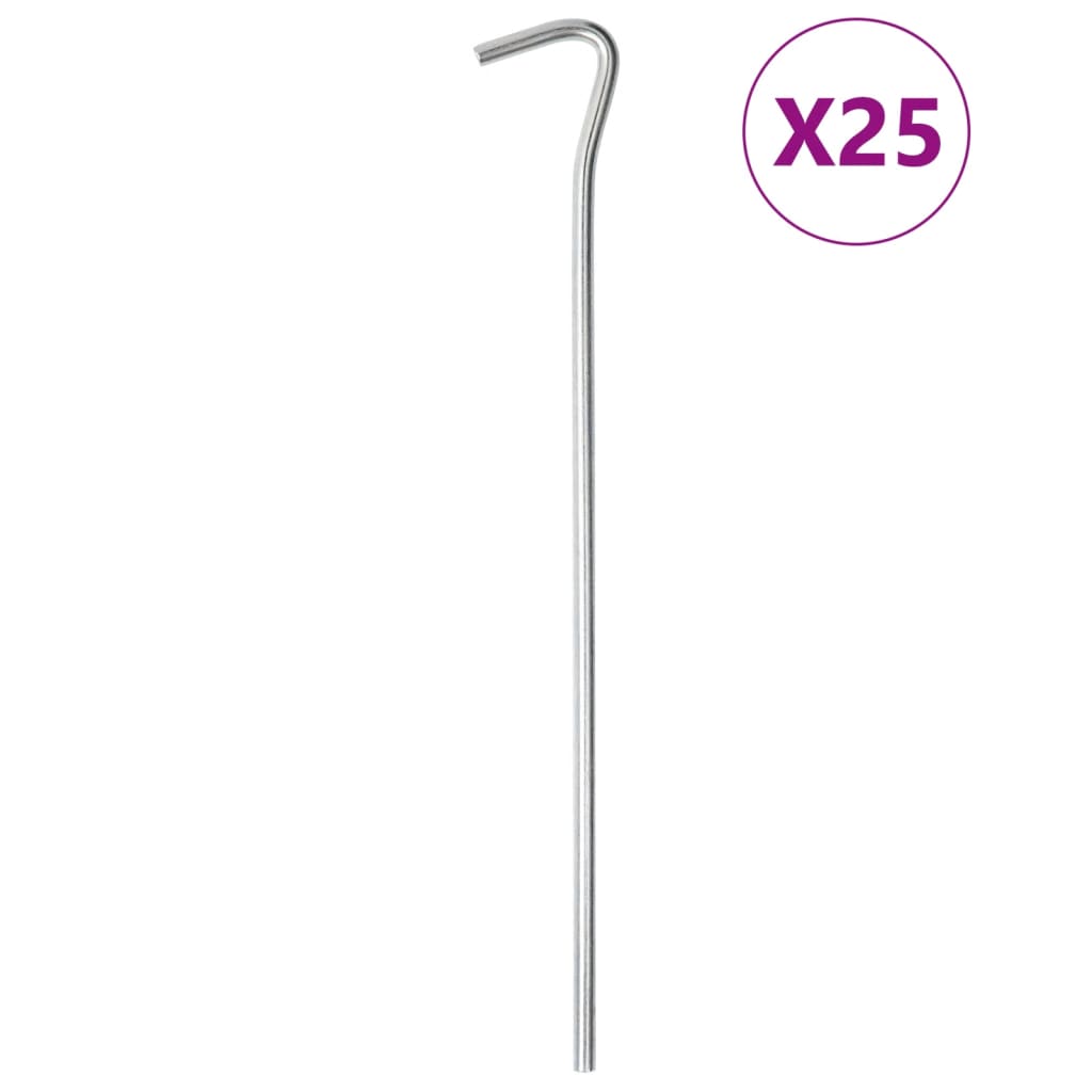 Piquets de tente Vidaxl 25 pcs ø5 mm 23 cm acier galvanisé