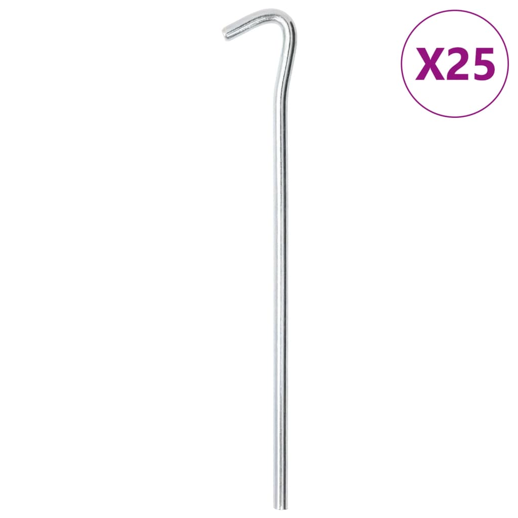 Piquets de tente Vidaxl 25 pcs ø7 mm 23 cm acier galvanisé