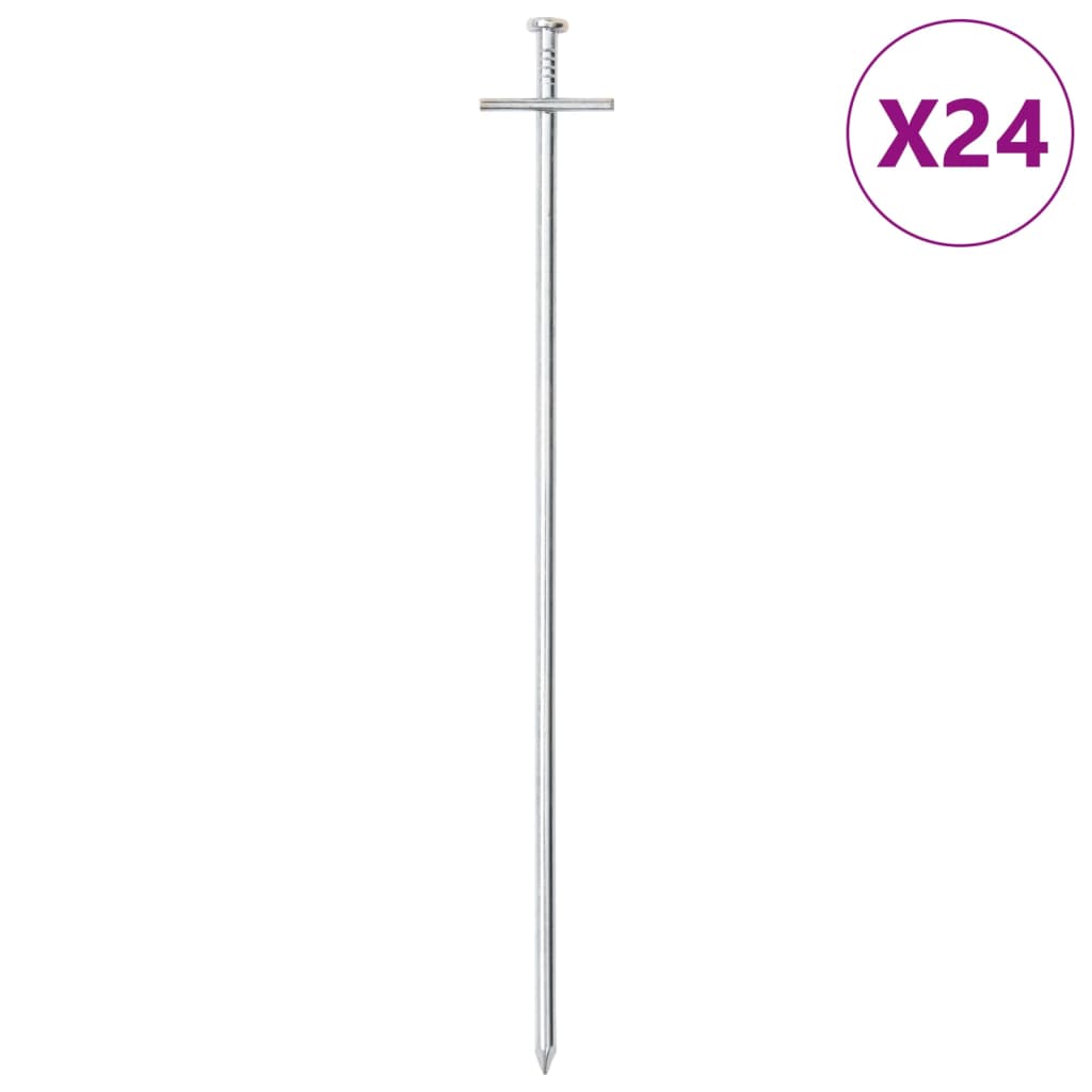 Pegs de tienda Vidaxl 24 STS Ø6 mm 29.5 cm de acero galvanizado