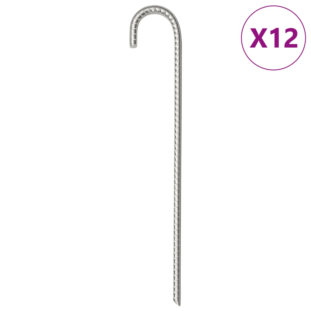 Piquets de tente Vidaxl 12 pcs ø10 mm 37 cm acier galvanisé