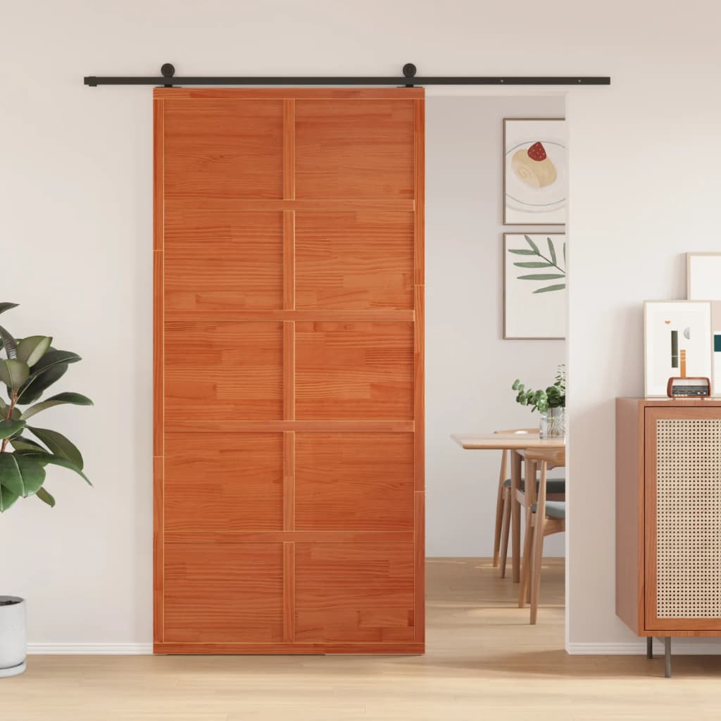 Vidaxx puerta corredera 100x208 cm madera maciza de pino lavado marrón