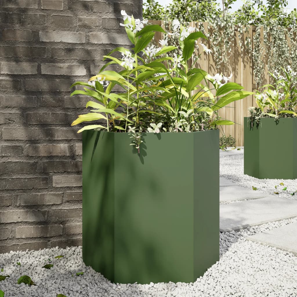 Vidaxx planter hexagon 46x40x45 cm steel olive green