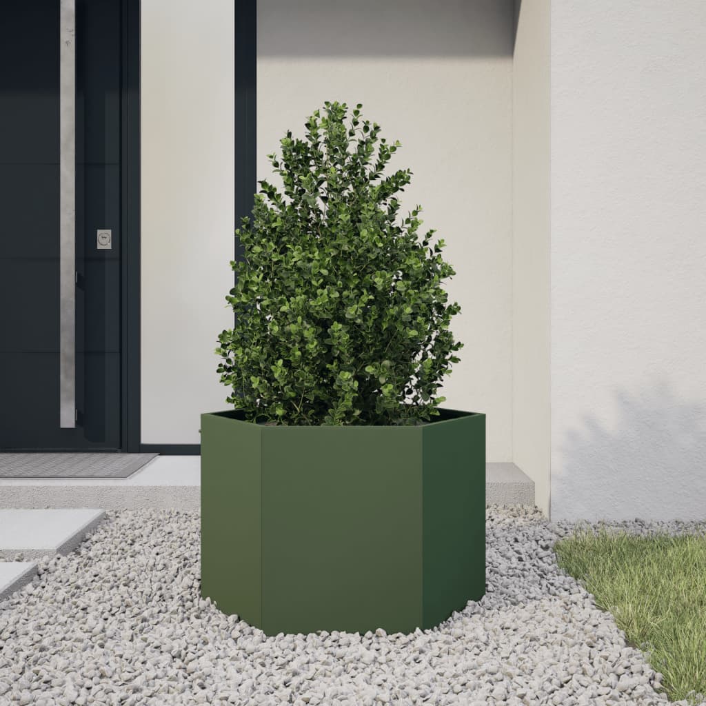 Vidaxx planter hexagon 69x60x45 cm steel olive green