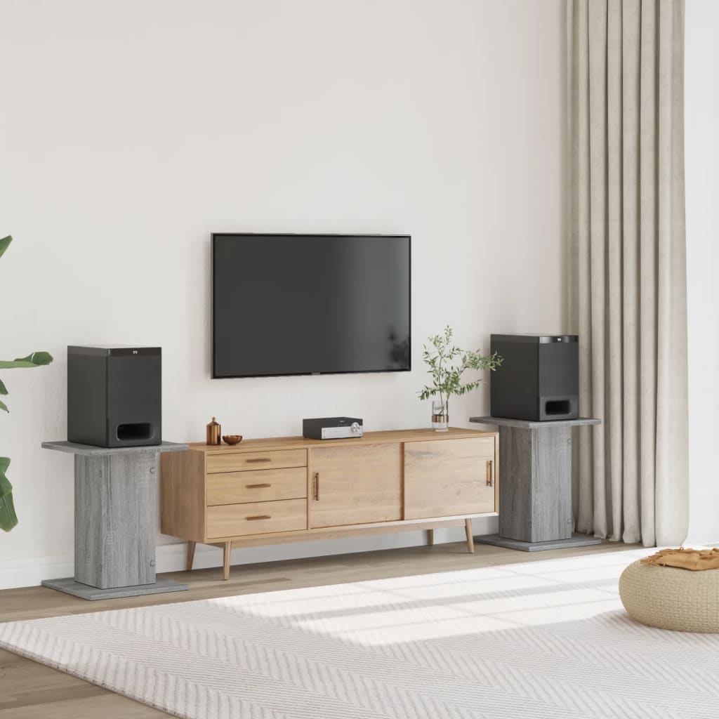 Стойки за тонколони VidaXL 2 бр. 30x30x60 см обработено дърво сива сонома