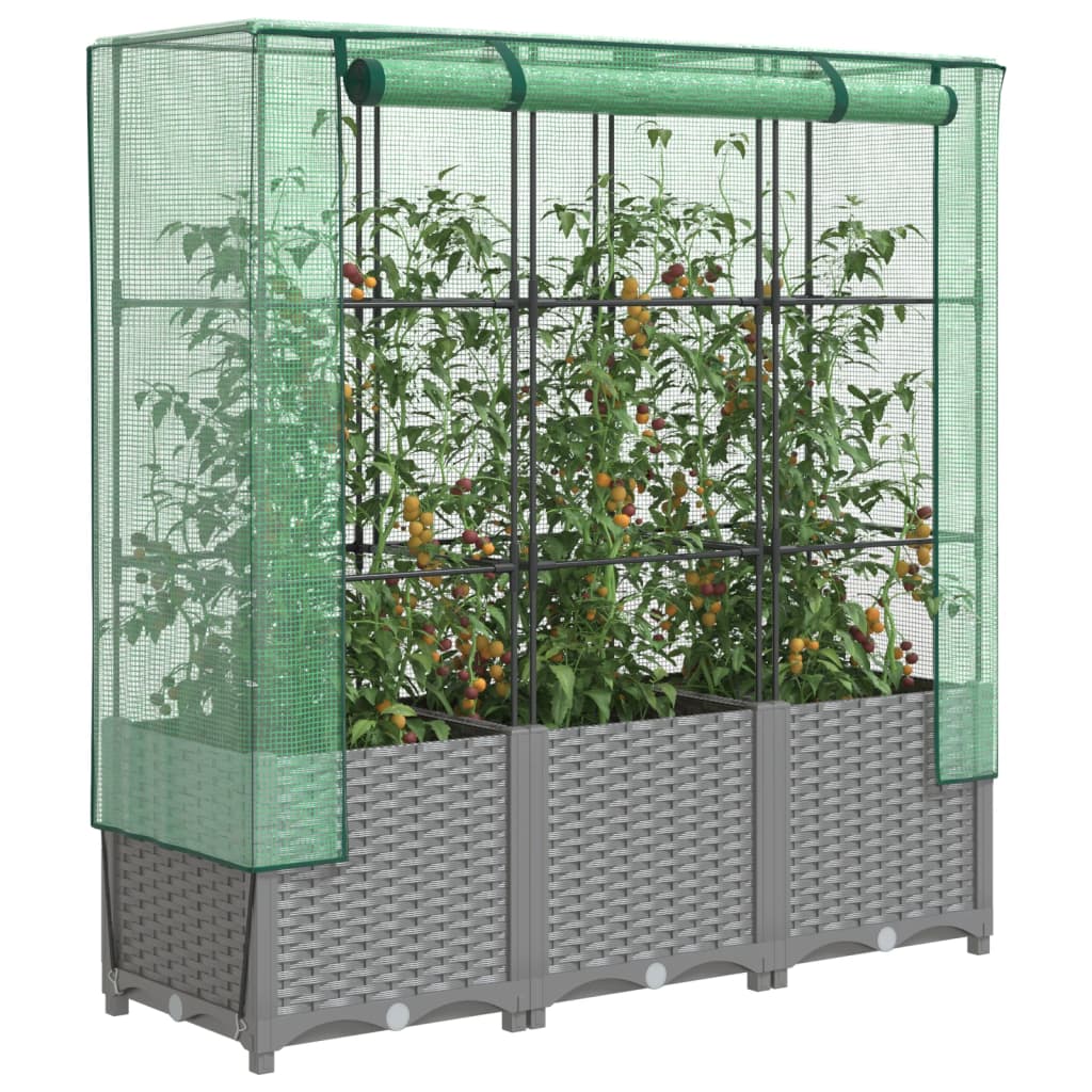 Floreira Vidaxx elevada com cobertura de estufa 120x40x138 cm aspecto rattan