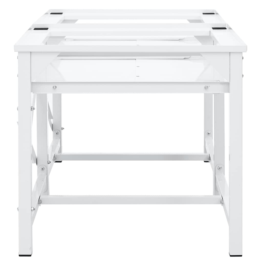 VidaXL dvigubas skalbimo mašinos pagrindas su ištraukiamomis lentynomis baltos spalvos