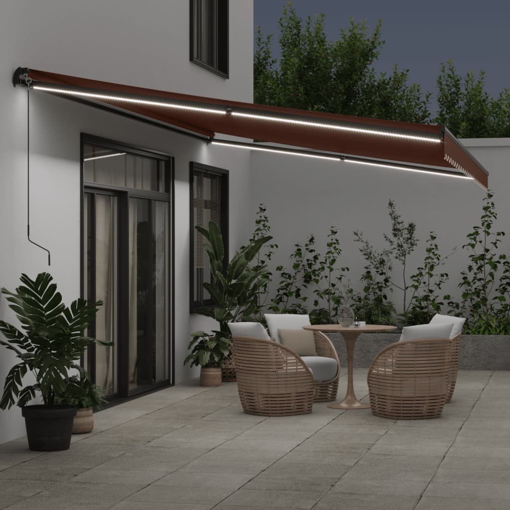 VidaXL Tenda da sole estensibile manualmente con LED 600x300 cm marrone