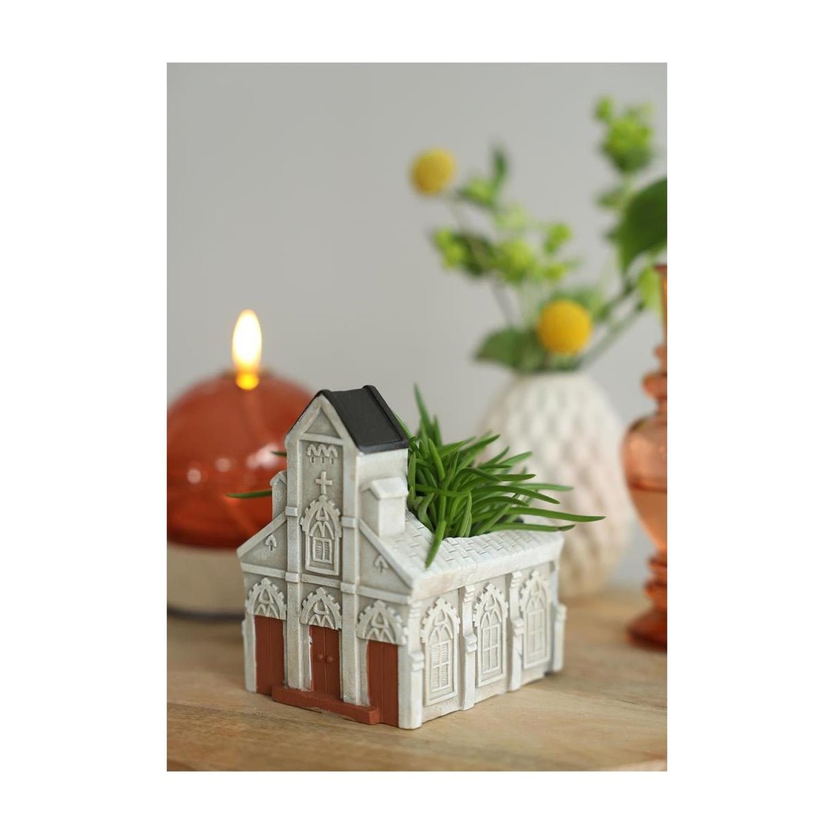 Ideas 4 seasons kerk bloempot 10,3x8,7xh.11,4cm crème