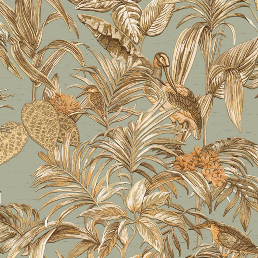 Dutch Wallcoverings Tapete „Paradiesvogel Blaugrün“.