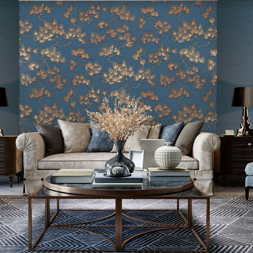 Dutch Wallcoverings Tapete Kiefer Gold und Blau
