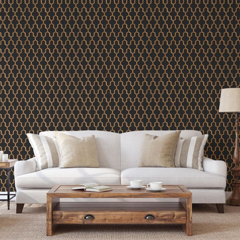 Dutch Wallcoverings Tapete geometrisch in Schwarz und Gold
