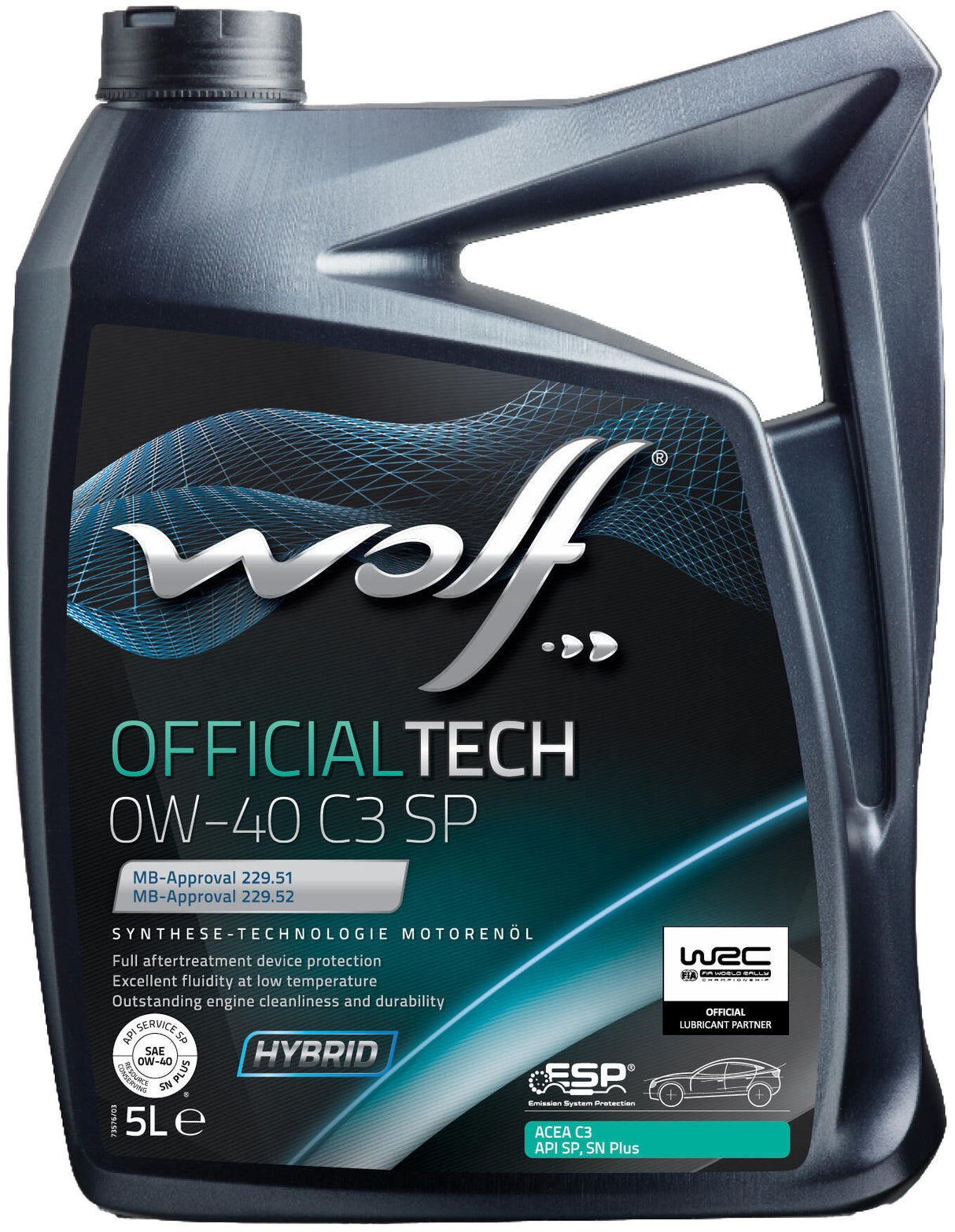 Wolf motor oil officialtech c3 sp . motoroil 0w40 5l off.tech c3 sp
