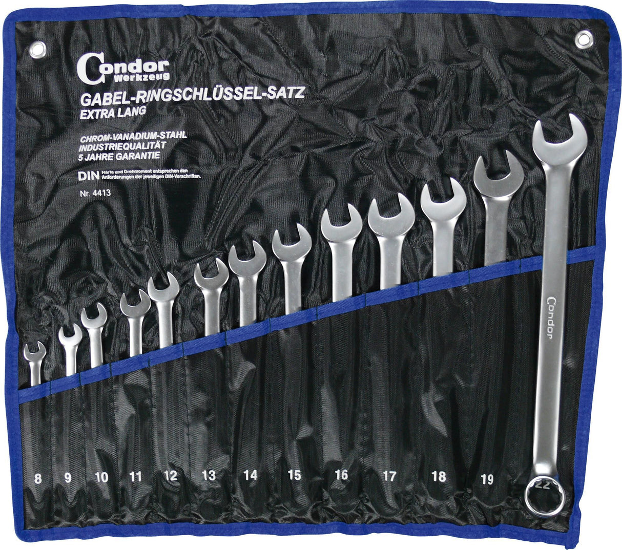 Condor ring wrench set 4413 fork ring spanner set 8-22mm super long