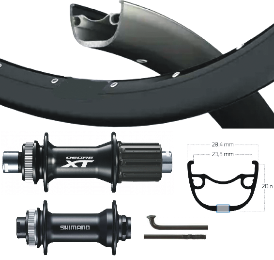 Paire de roues Shimano xt alivio 28 29 pouces cassette 8-11 vitesses axe traversant noir
