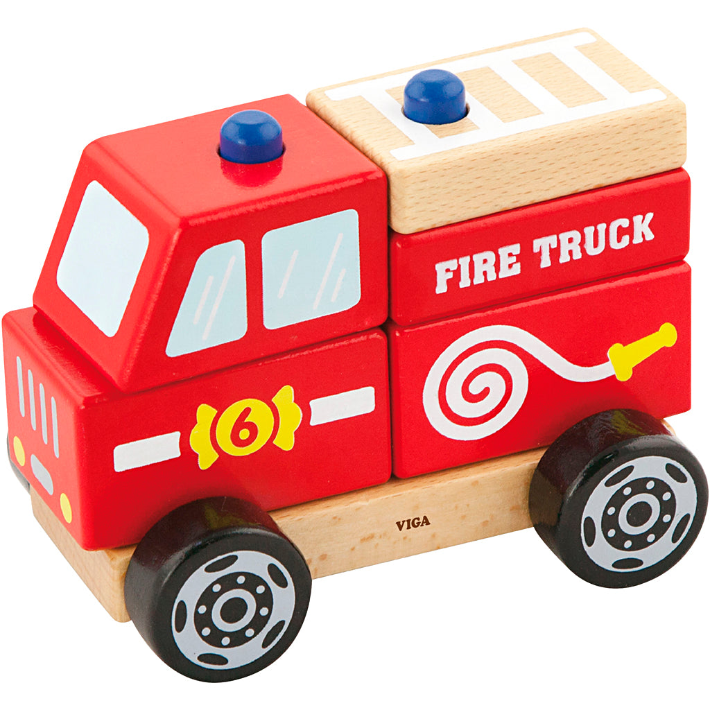 Viga wooden stackable fire truck toy, fire truck, size 13x10x8 cm, 1 piece