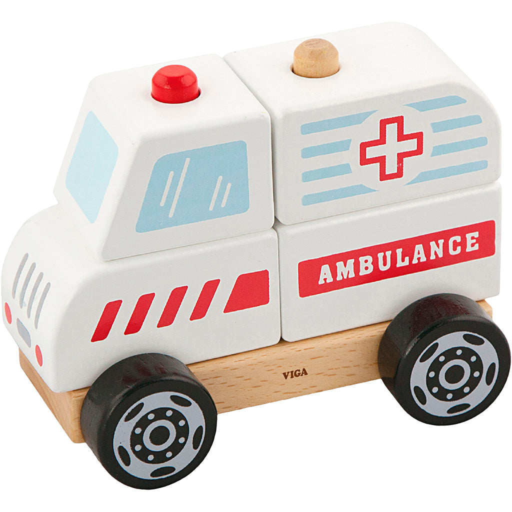 Viga wooden stackable ambulance toy, ambulance, size 13x10x8 cm, 1 piece