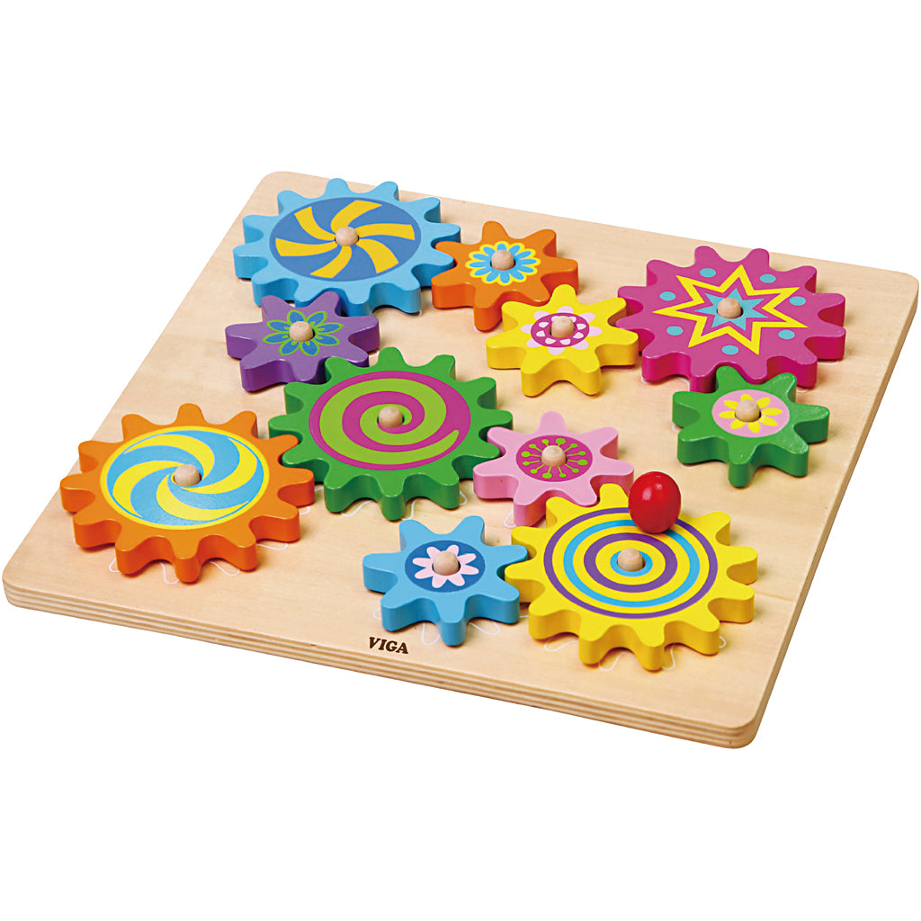 Viga wooden gears activity toy, size 30x30 cm, 1 piece