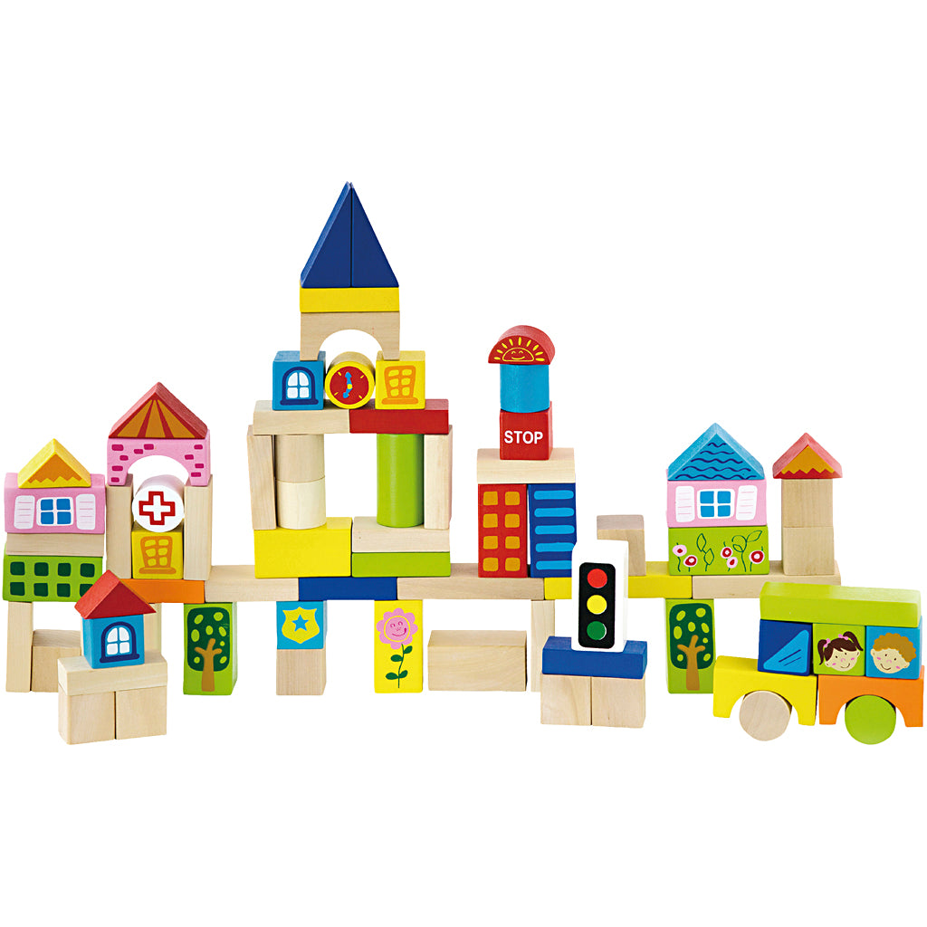 Viga houten blokken, afm 3 cm, 75 onderdelen 1 set