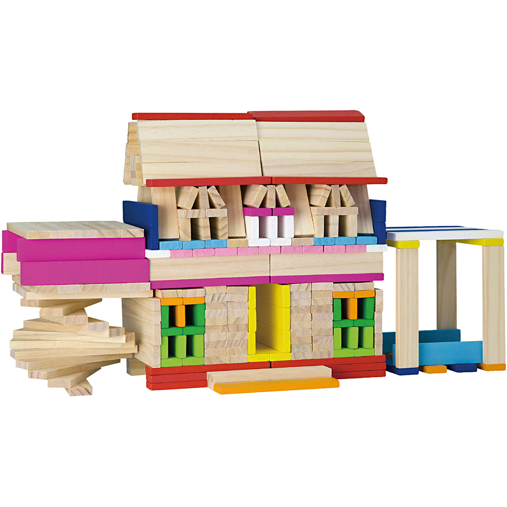 Viga wooden building blocks, size 10 cm, various colours, 250 parts, 1 box