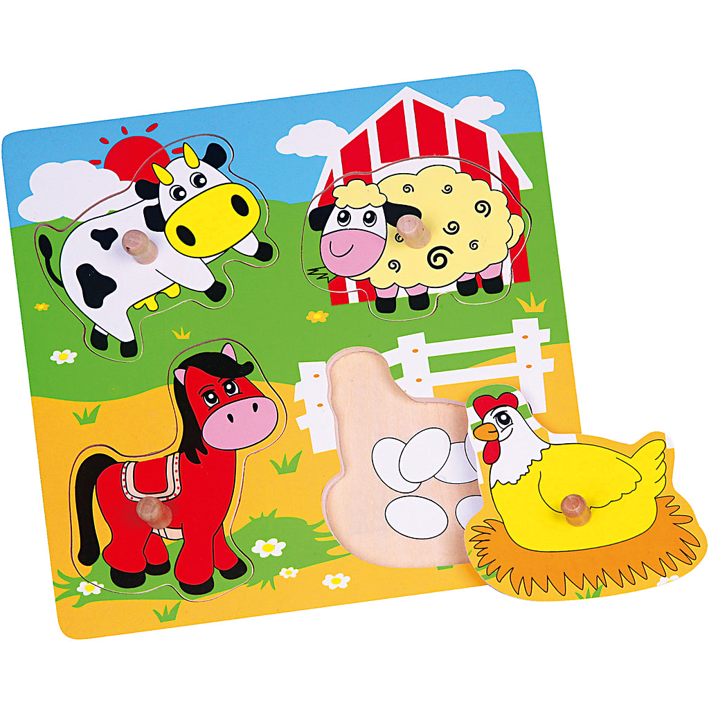 Viga wooden knob puzzles, farm animals, size 22x22 cm, 4 parts, 1 piece