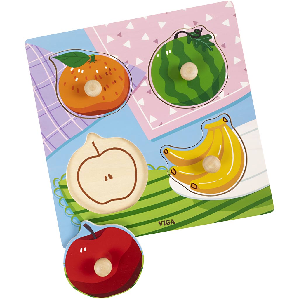 Viga wooden knob puzzles, fruit, size 22x22 cm, 4 parts, 1 piece