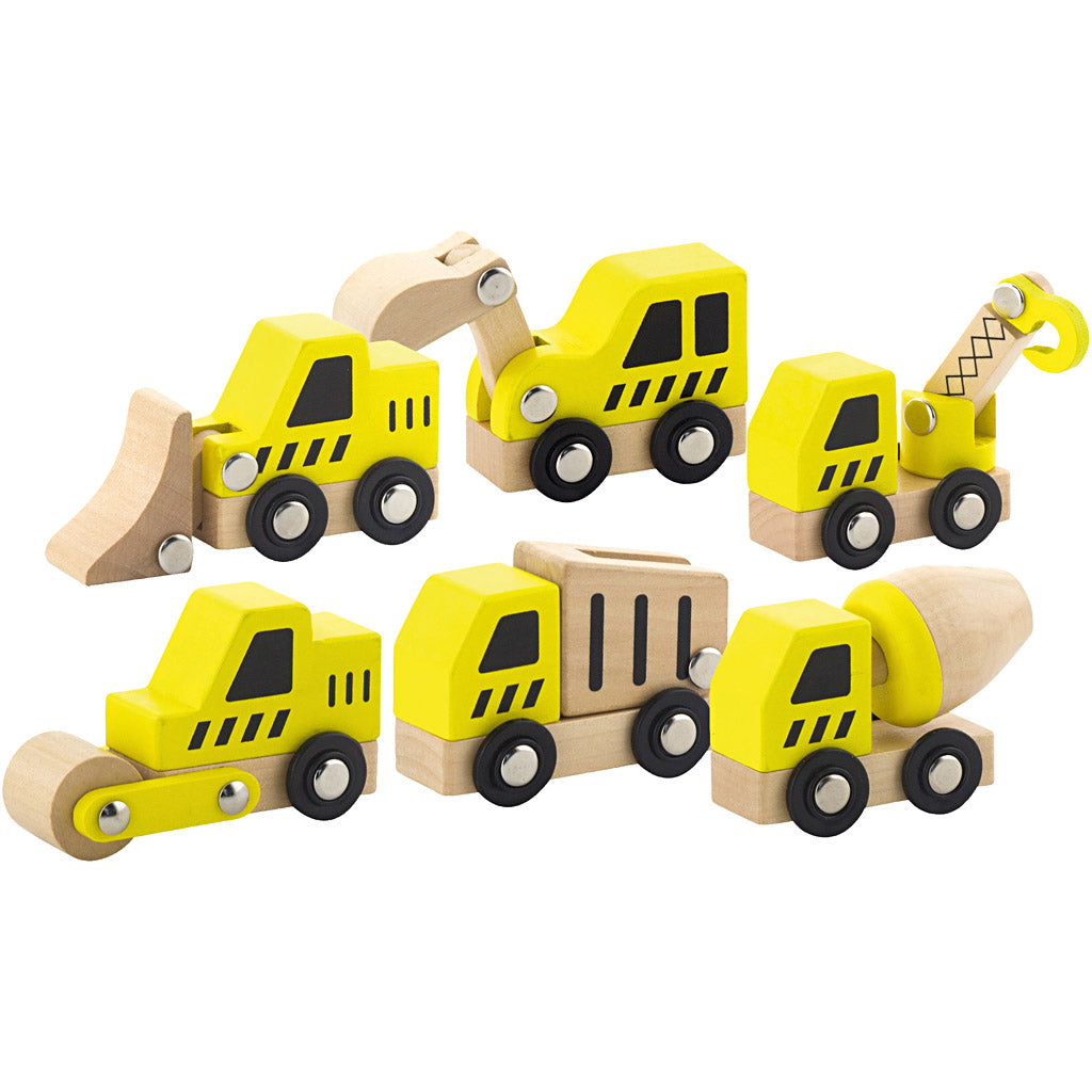 Viga mini cars, diggers and construction vehicles, size 7-9 cm, 6 parts 1 set