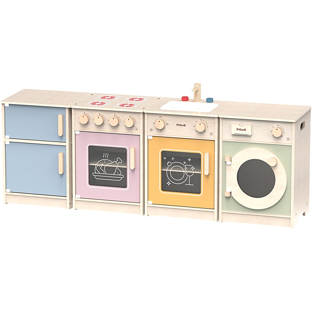 Viga mini play kitchen, h: 50(56.9) cm, l: 130 cm, w: 30 cm, 4 parts 1 box